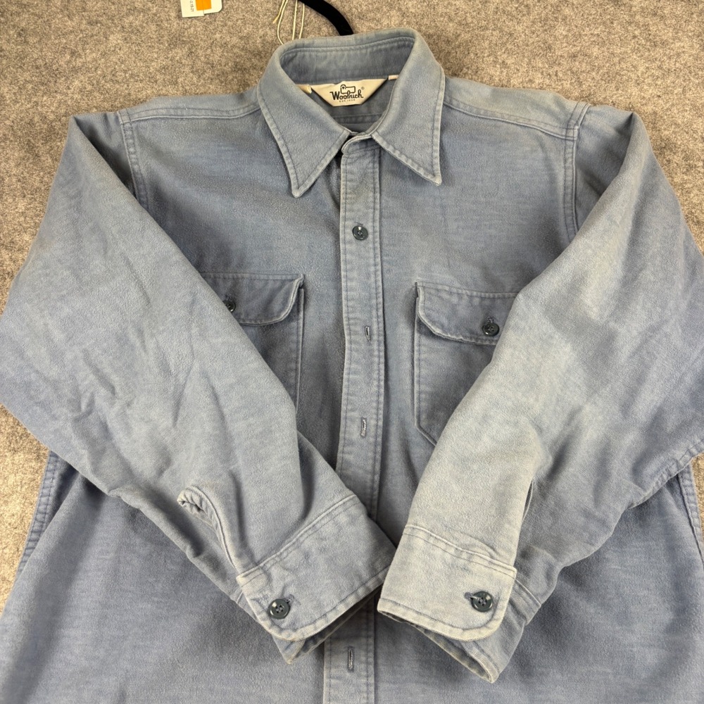 Woolrich Chamois Cloth Shirt Mens L Blue Vintage Button Up Workwear Long Sleeve